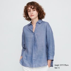 Uniqlo linen skipper collar 3/4 sleeve shirt